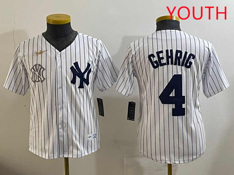 Youth New York Yankees #4 Gehrig White 2025 Nike MLB jersey->youth mlb jersey->Youth Jersey